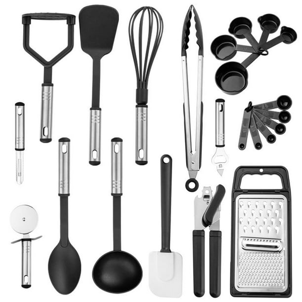 Black Spatula and Salad Scoop for Steaks//Pasta Sauce//Soups Skimmer Slotted Turner Global-store Silicone Cooking Utensils Set 7 Pcs Kitchen Utensils Set include Soup Ladle Rice Scoop Pasta Serve